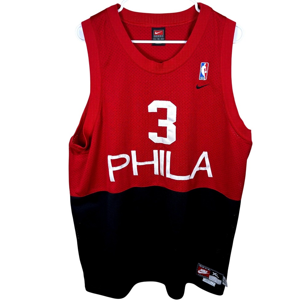 Vtg Nike Allen Iverson Philadelphia 76ers NBA Jersey Red Black Y2K XL Length +2